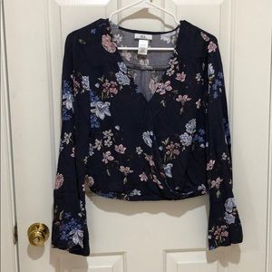 Cropped Long-Sleeve Floral Blouse